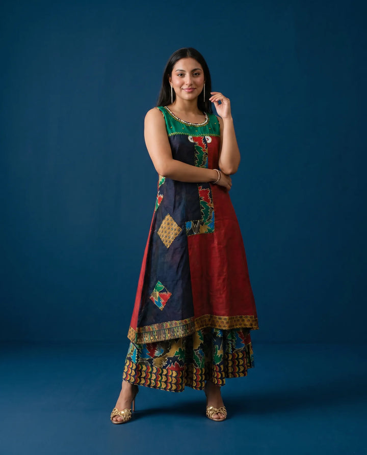 Navy Printed Viscose Blended Sleeveless Maxi Dress
