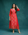 Red Embriodered Silk Blended Maxi Dress