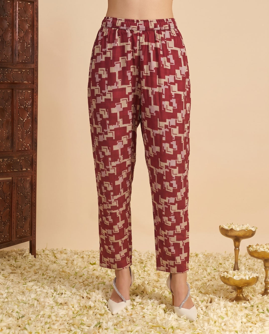 Magenta Printed Chanderi Kurta Bottom Dupatta Set