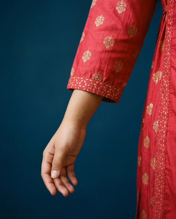 Red Printed Viscose Blended Maxi Dress