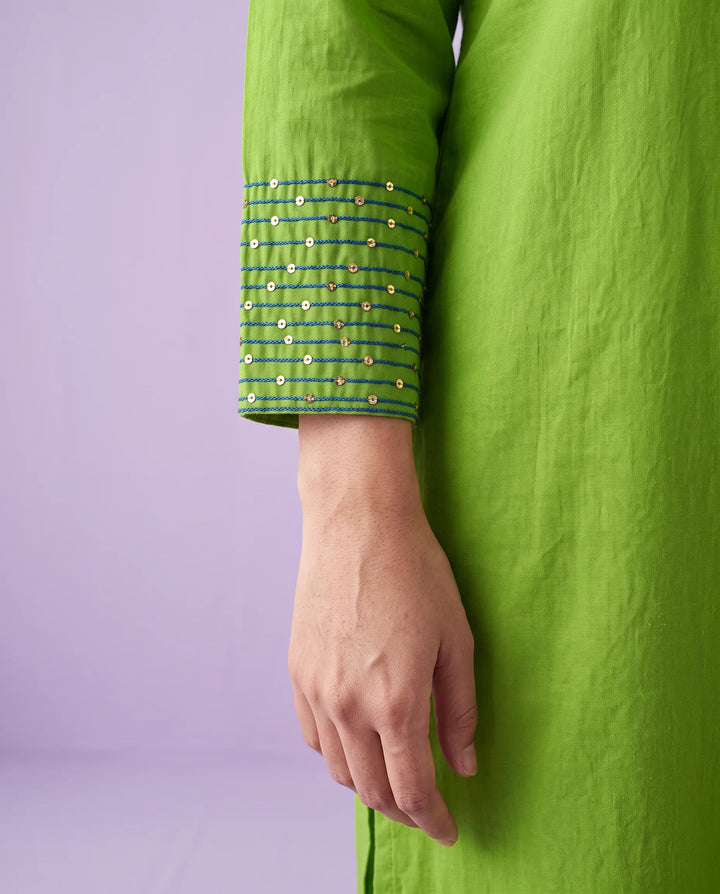 Lemon Embroidered Cotton Short Kurti