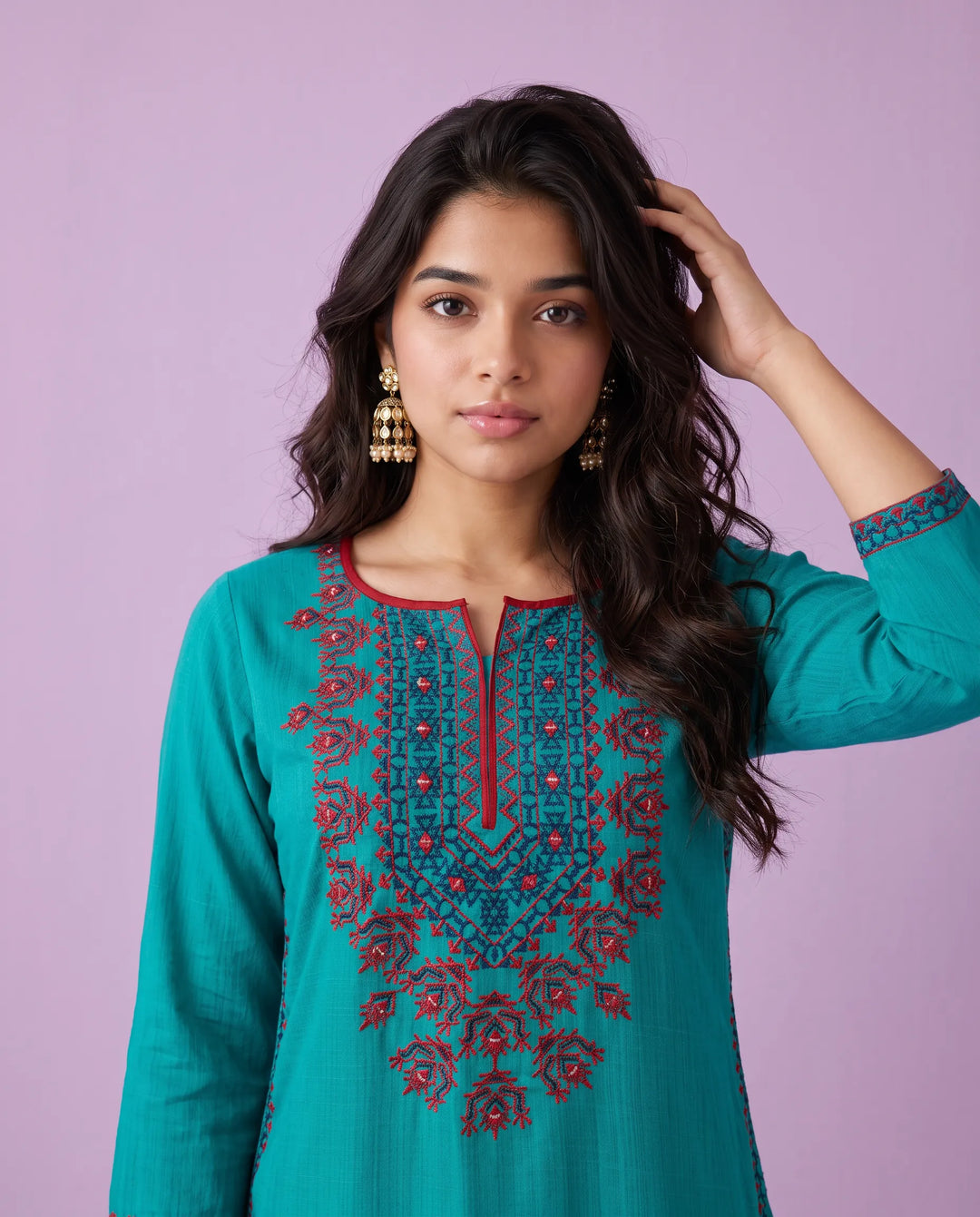 Rama Embroidered Cotton Straight cut Long Kurta
