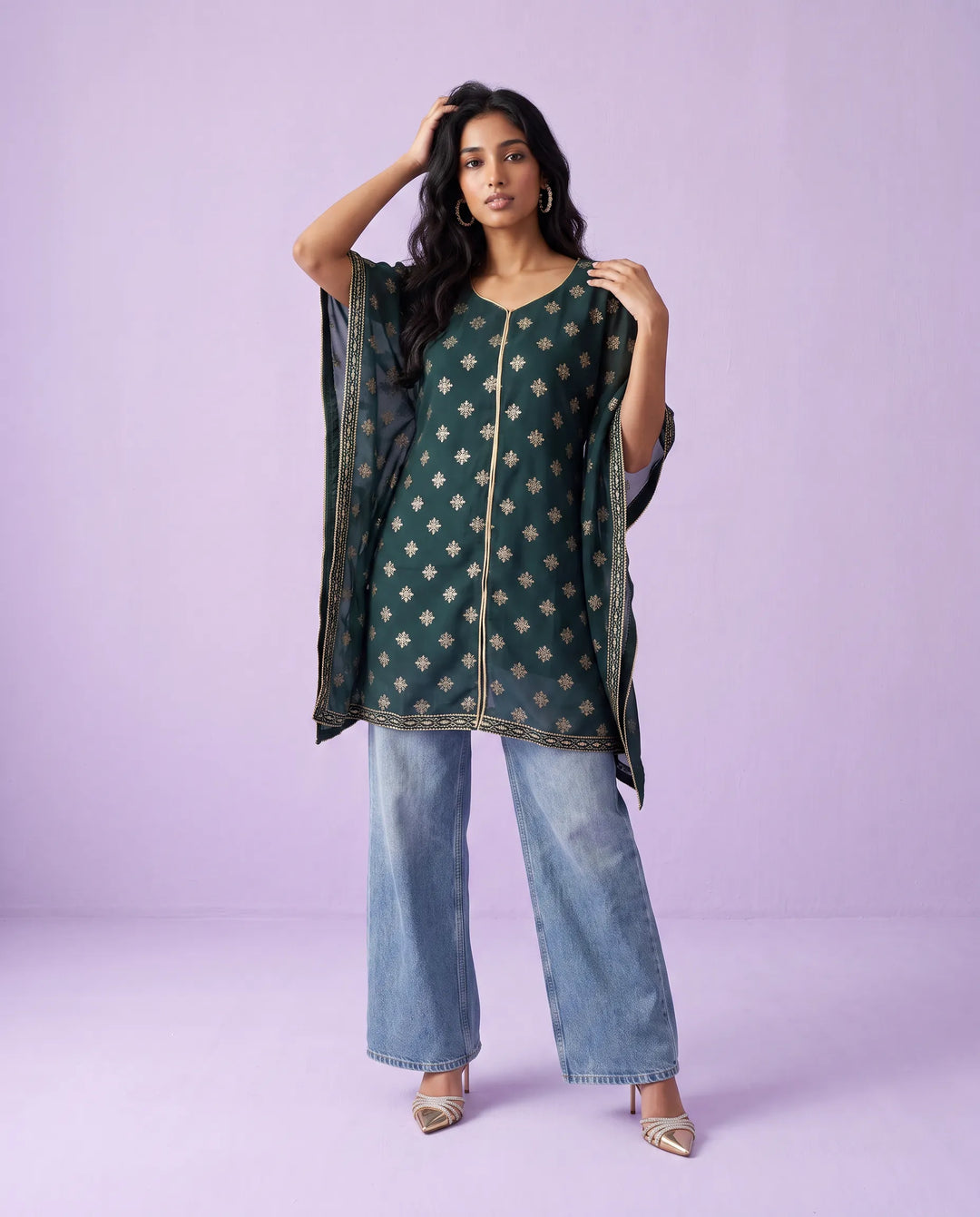 Green Printed Georgette Kaftan