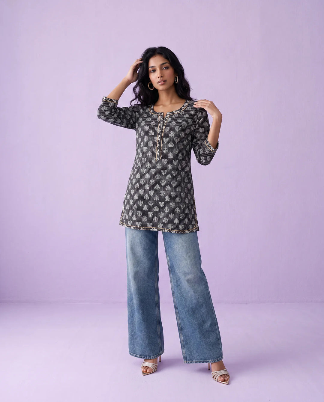 Black Printed Cotton Short Kurti