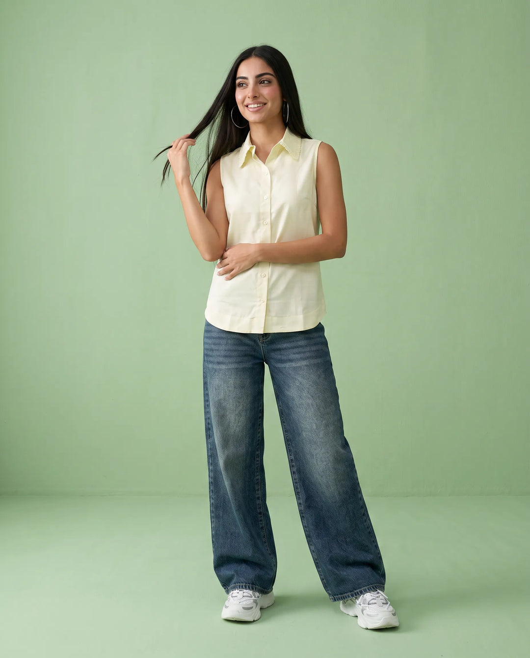 Yellow Solid Cotton Satin Sleeveless Top