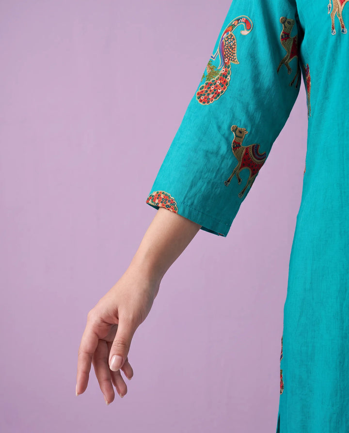 Rama Embroidered Rayon Straight cut Long Kurta