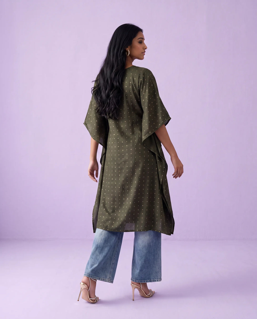 Olive Printed Viscose Blended Kaftan