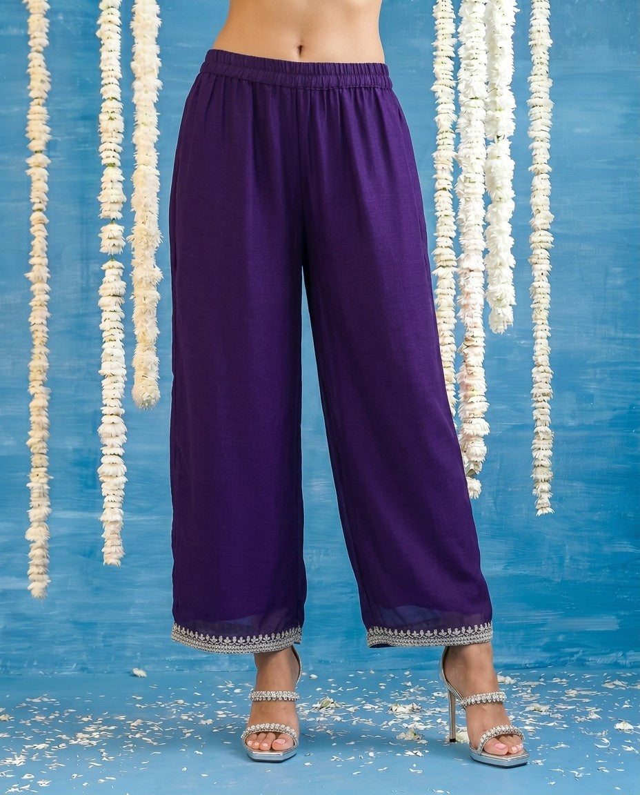 Purple Embriodered Silk Blended Kurta Bottom Dupatta Set