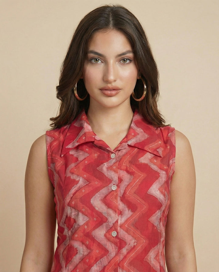Red Printed Viscose Blended Midi Dress