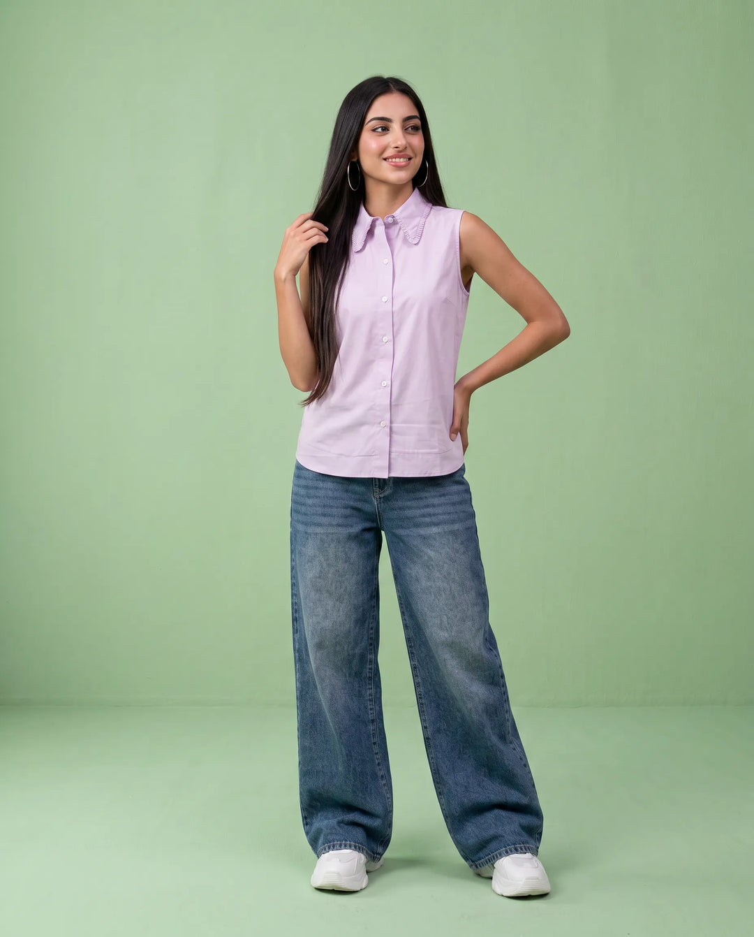 Lavender Solid Cotton Satin Sleeveless Top