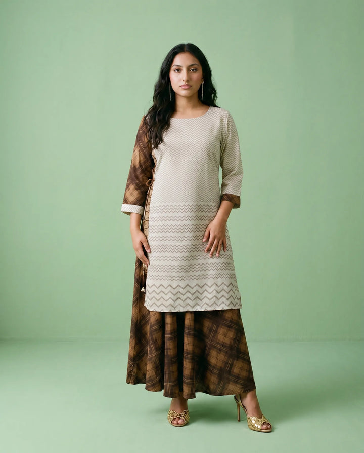 Brown Printed Viscose Blended Maxi Dress