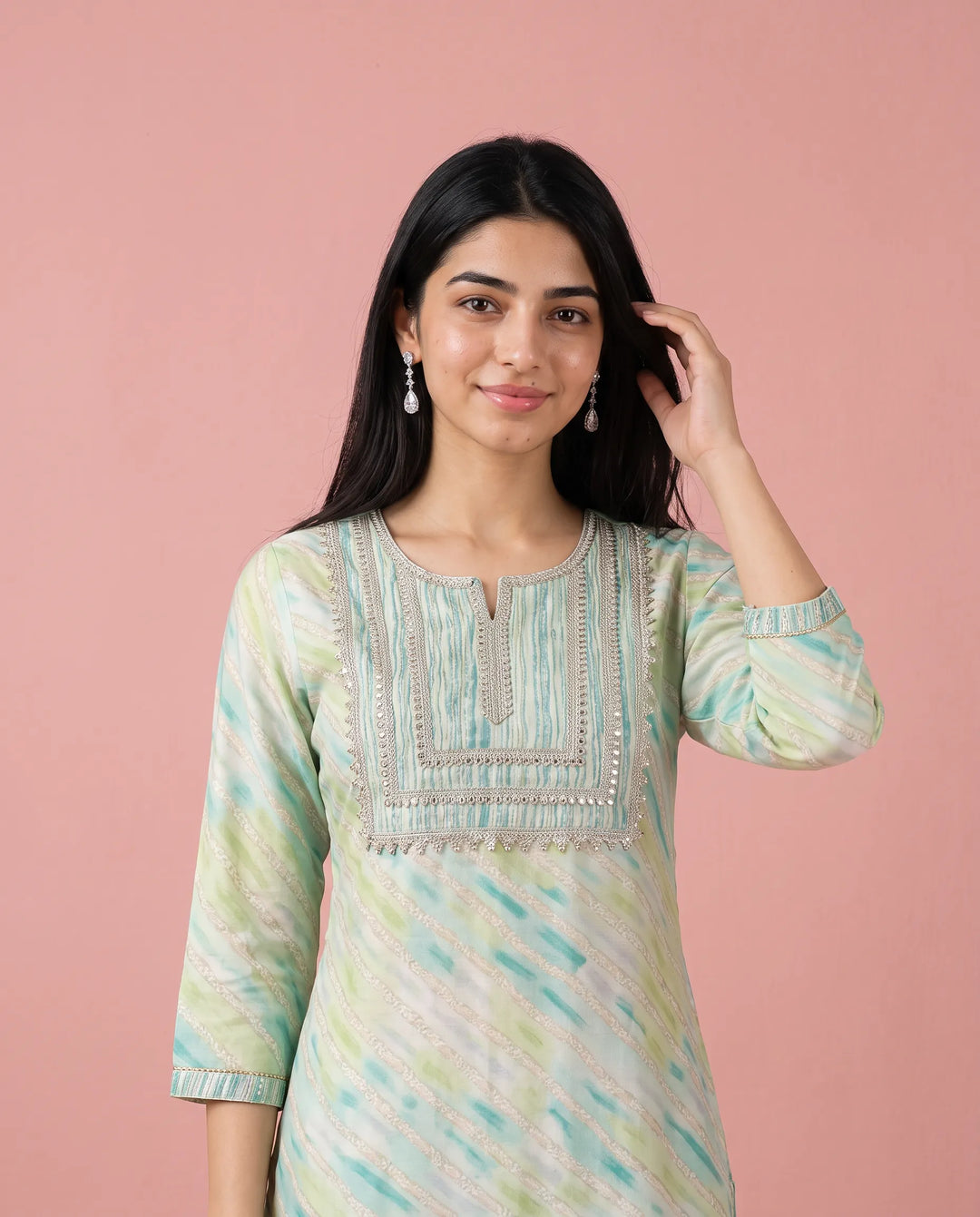 Green Printed Viscose Blended Straight cut Long Kurta