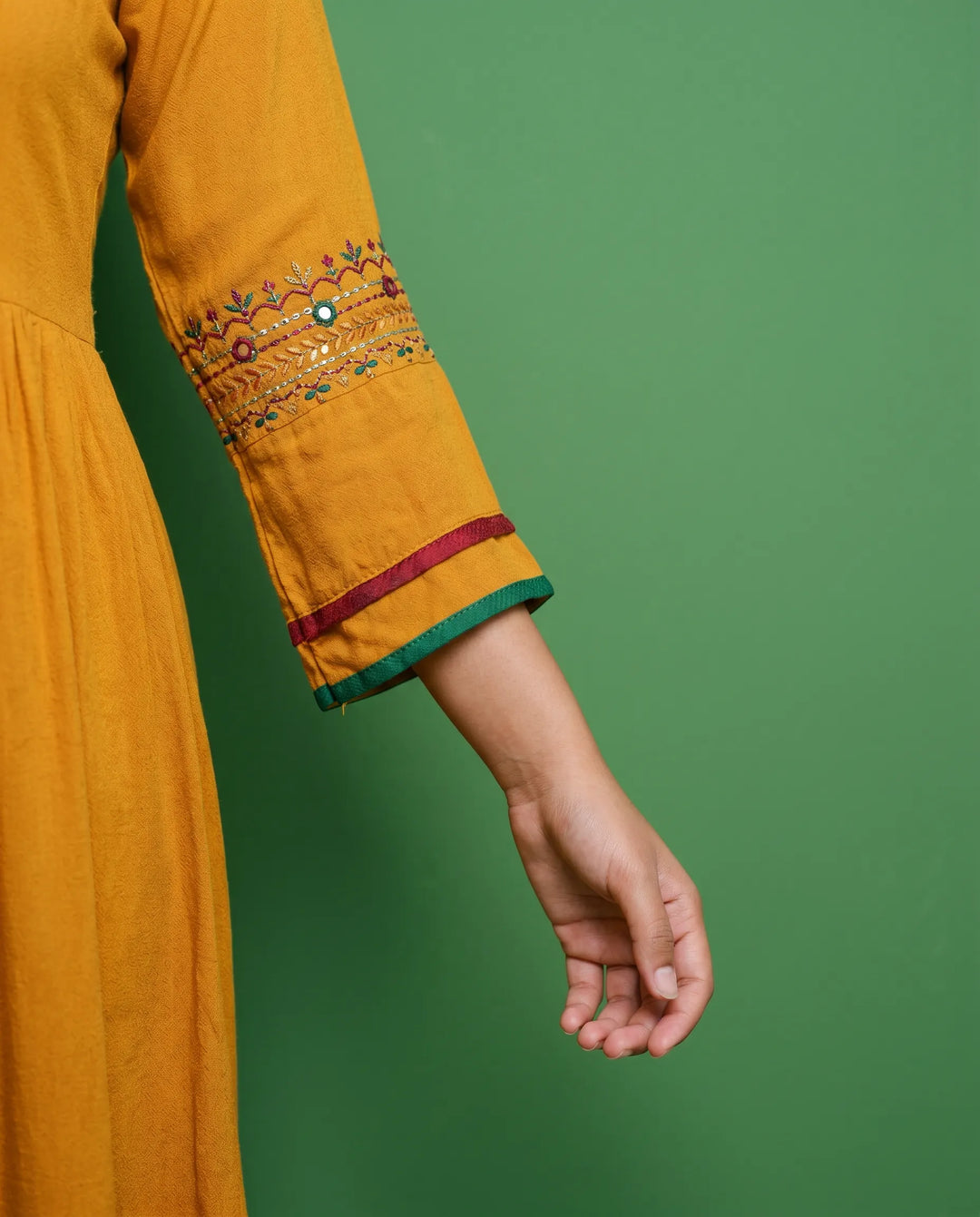 Mustard Embriodered Cotton Maxi Dress