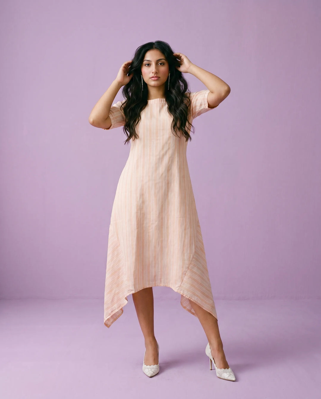 Peach Printed Cotton Maxi Dress