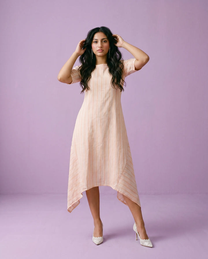 Peach Printed Cotton Maxi Dress