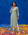 Pista Embroidered Silk Blended 3/4 Sleeves Straight Cut Long Kurta
