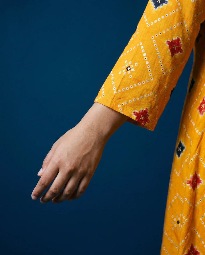 Mustard Printed Rayon Maxi Dress
