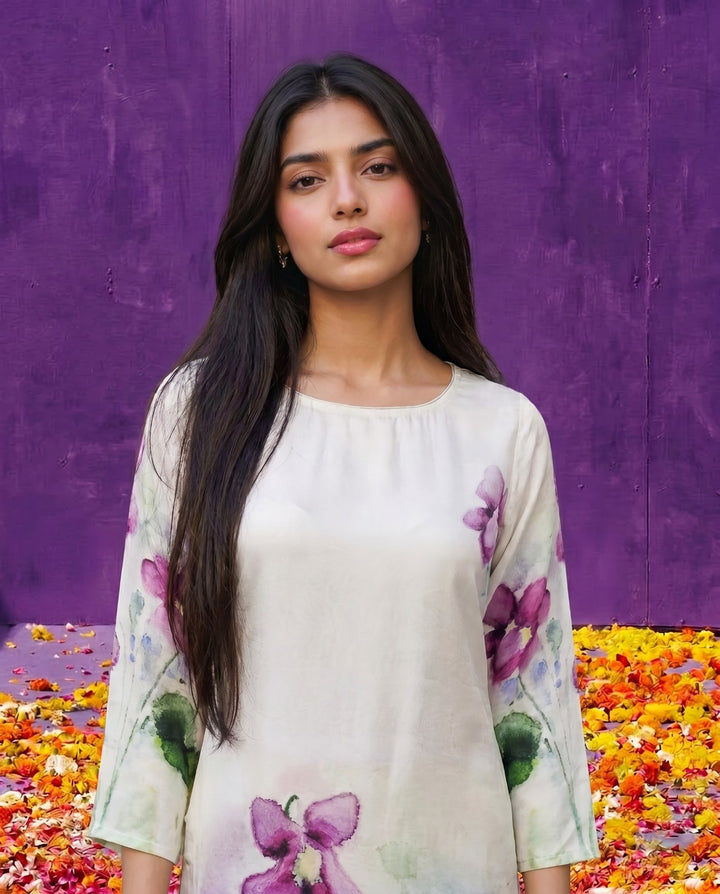 Multi Colour Printed Crepe Silk Straight cut Long Kurta
