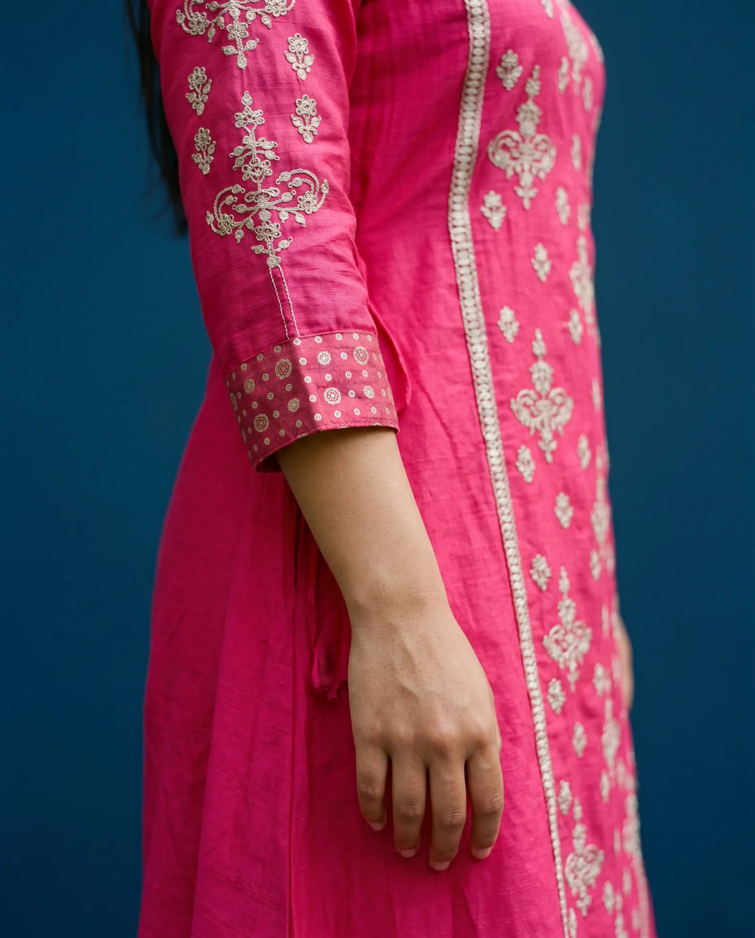 Magenta Embriodered Silk Blended Maxi Dress