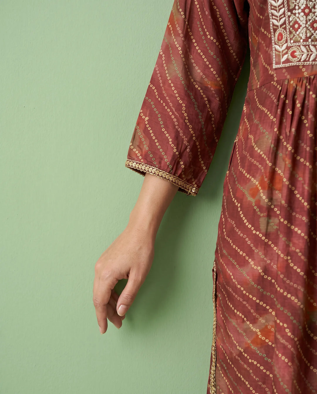 Maroon Embroidered Viscose Blended Straight cut Long Kurta