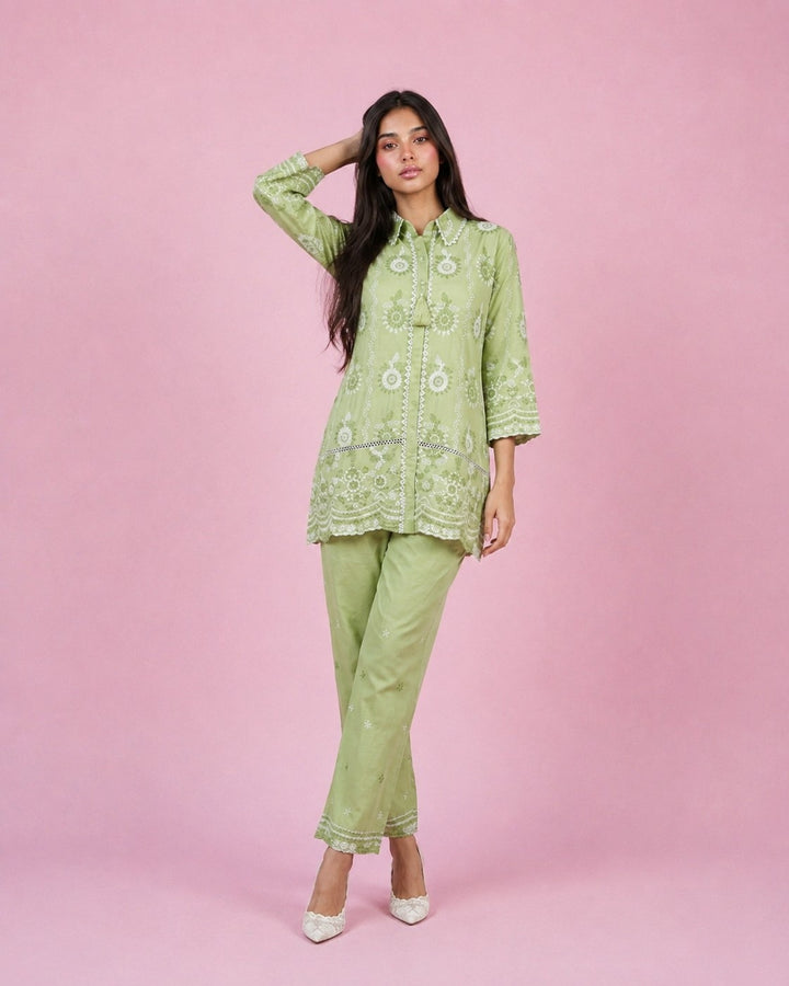 Pista Embroidered Cotton Satin Co-Ord Set