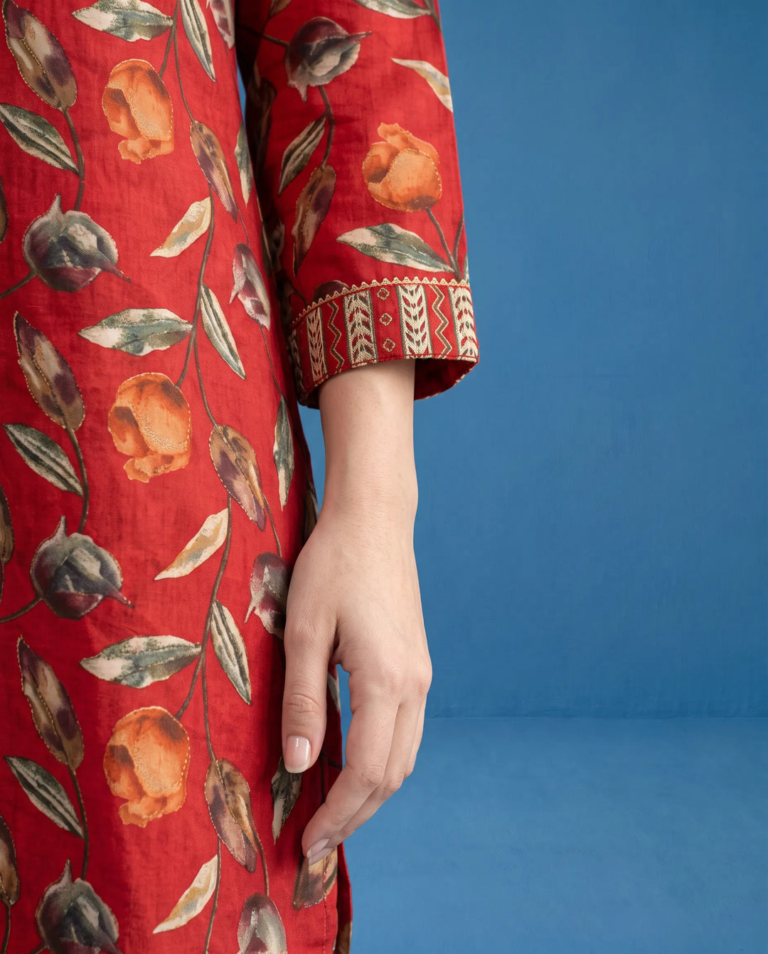 Red Printed Viscose Blended Short Kurti