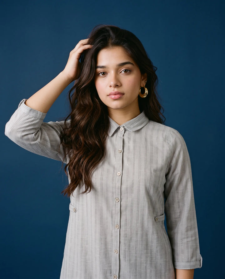Grey Printed Straight cut Long Kurta