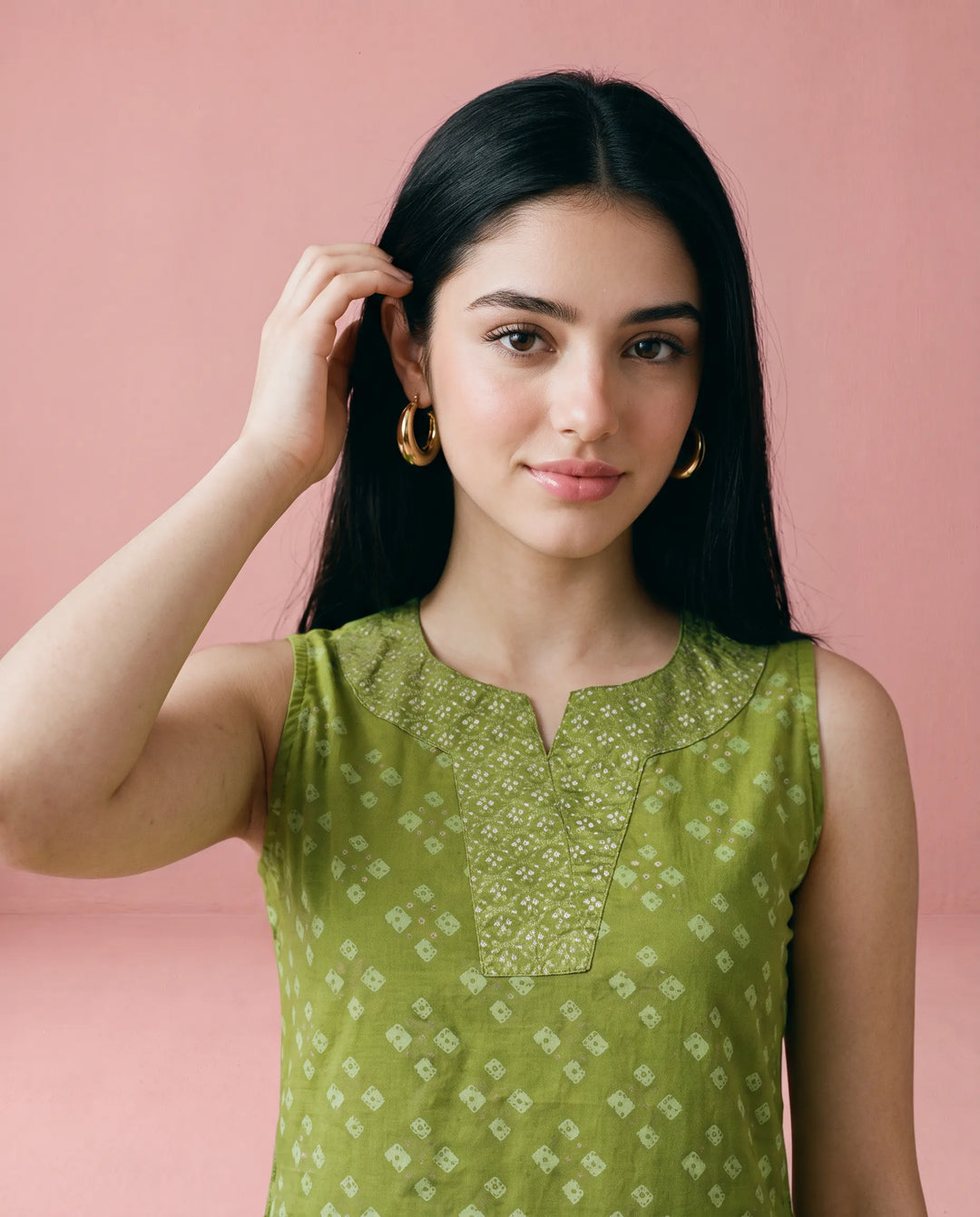 Green Printed Cotton Midi Dress