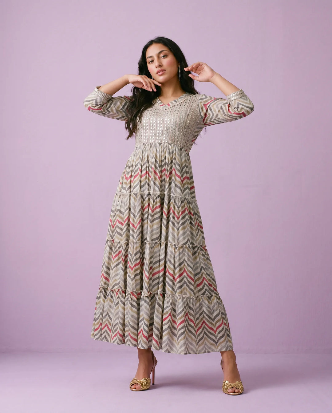 Multi Colour Embriodered Viscose Blended Maxi Dress