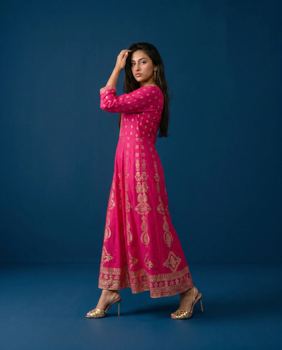 Magenta Printed Rayon Maxi Dress