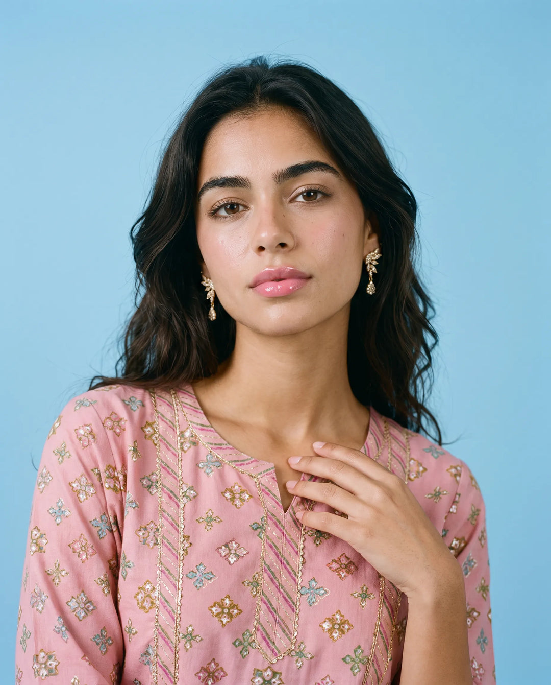 Pink Printed Viscose Blended Straight cut Long Kurta