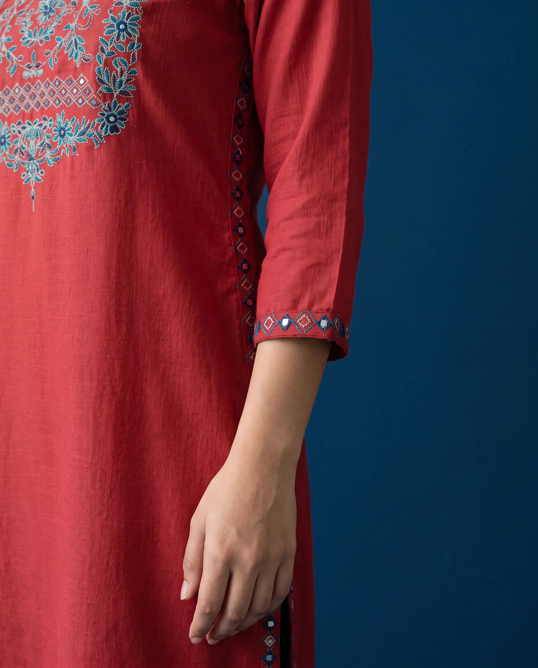 Maroon Embroidered Viscose Blended Straight cut Long Kurta