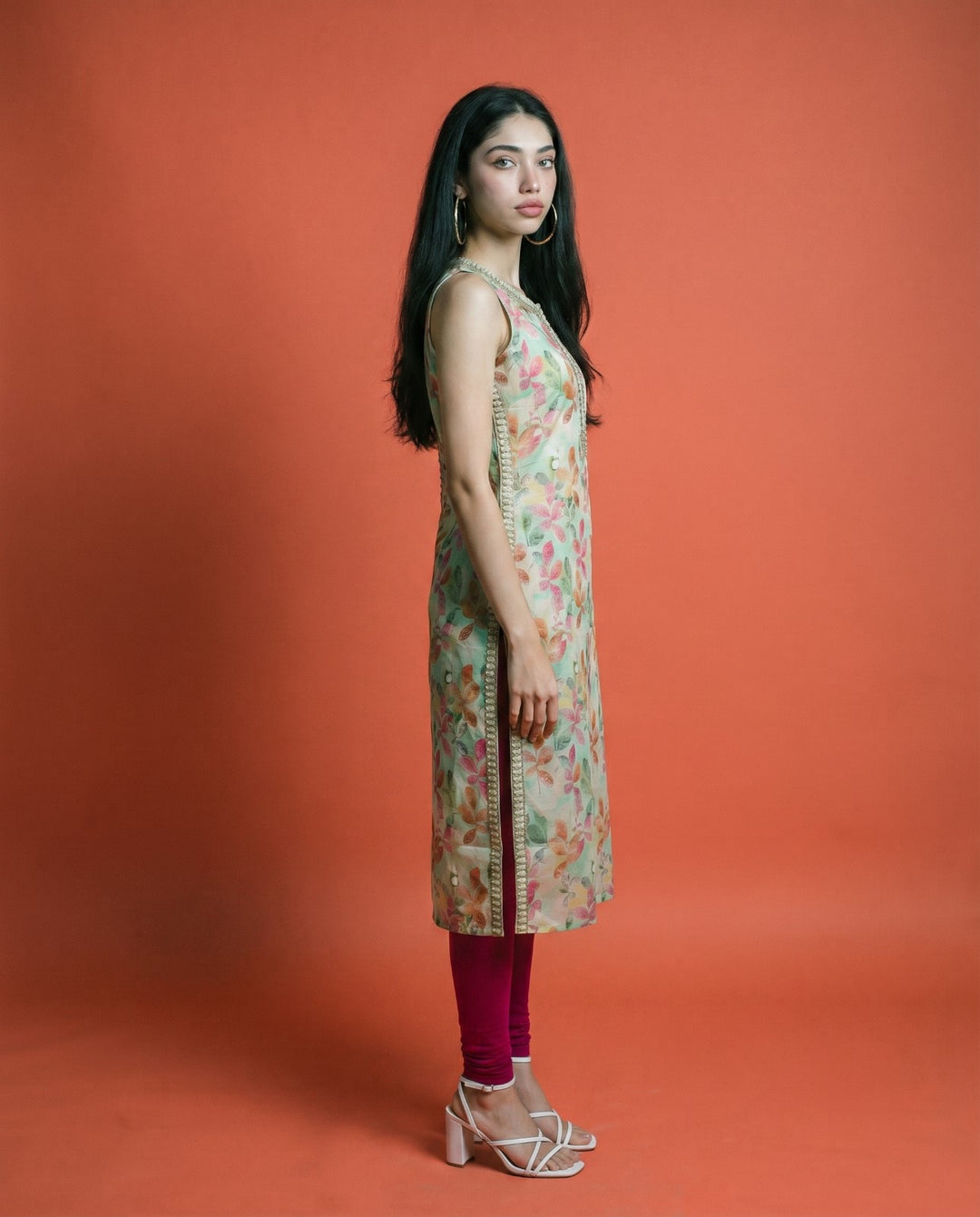 Multi Colour Viscose Blended Sleeveless Straight cut Long Kurta