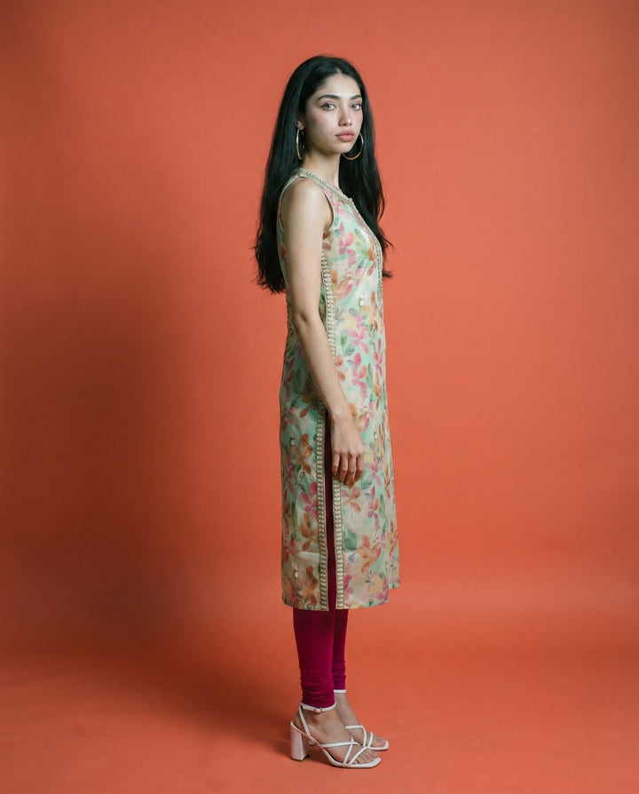 Multi Colour Viscose Blended Sleeveless Straight cut Long Kurta