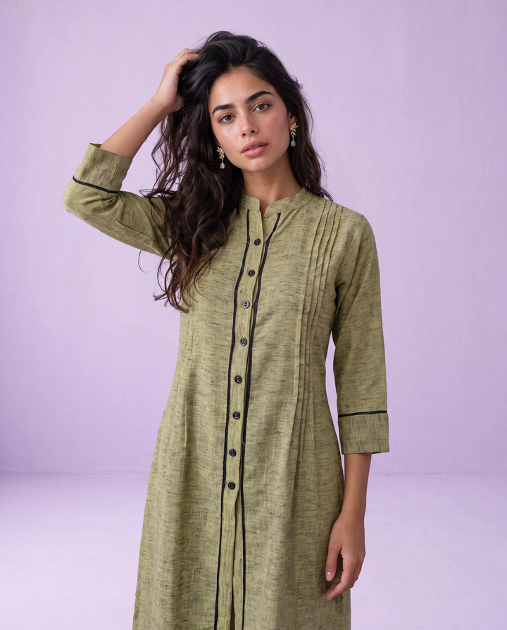 Olive Solid Rayon Blended Straight cut Long Kurta