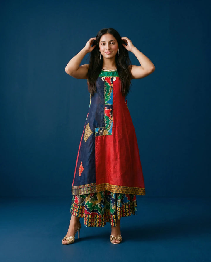 Navy Printed Viscose Blended Sleeveless Maxi Dress