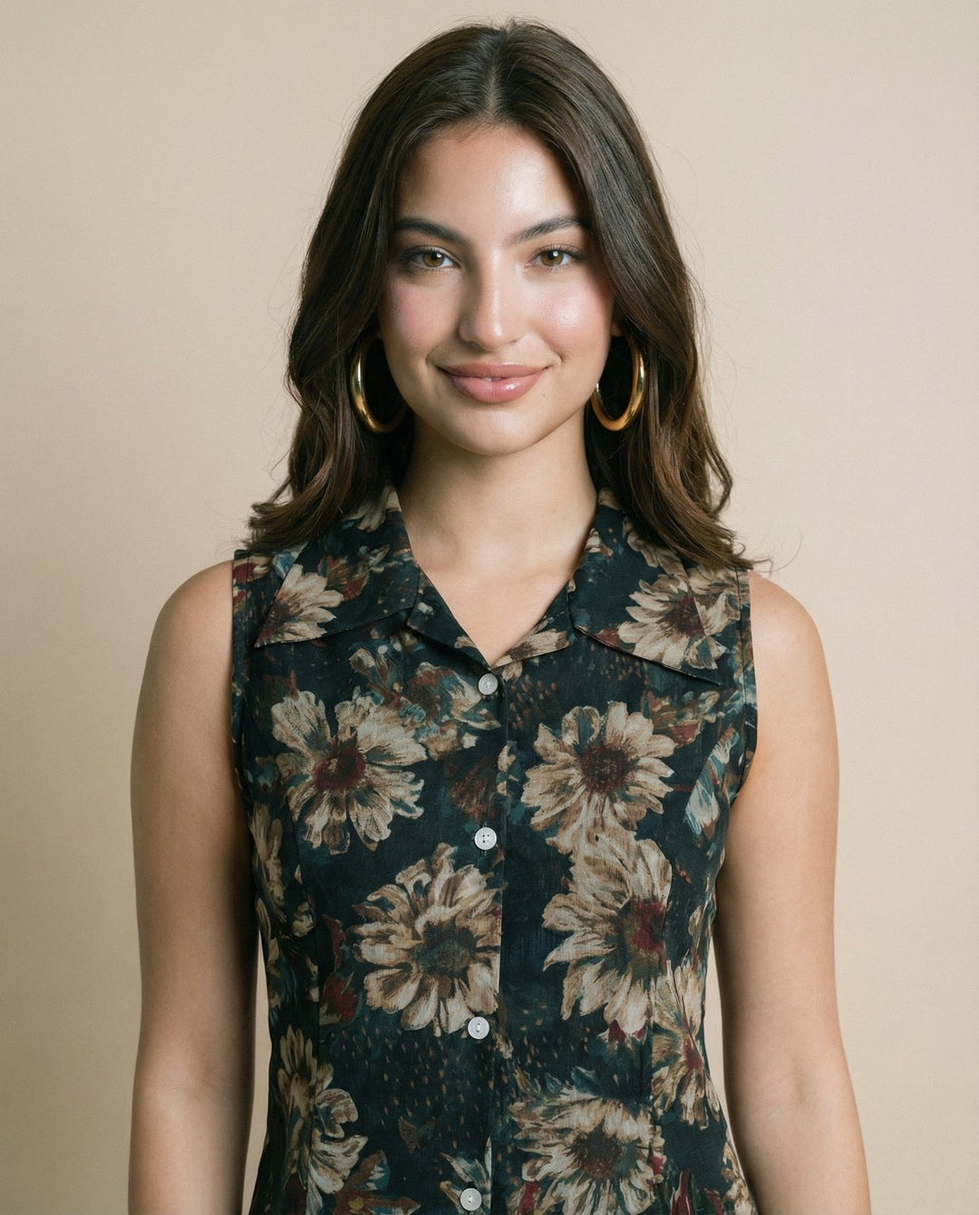 Forest Green Printed Viscose Blended Midi Dress