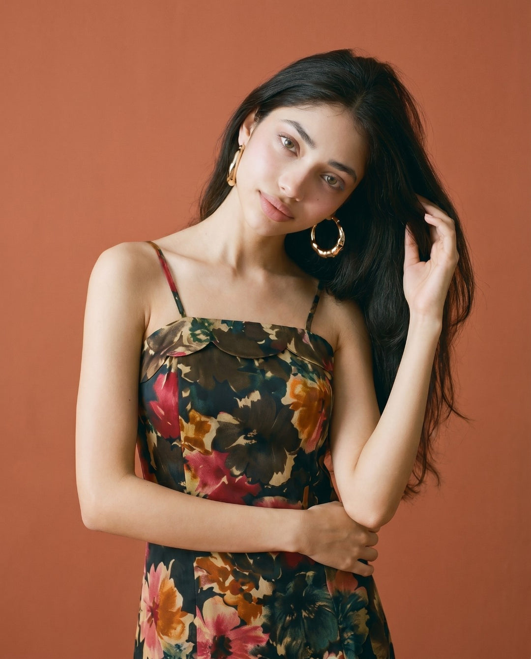 Black Printed Silk Blended Midi Dress