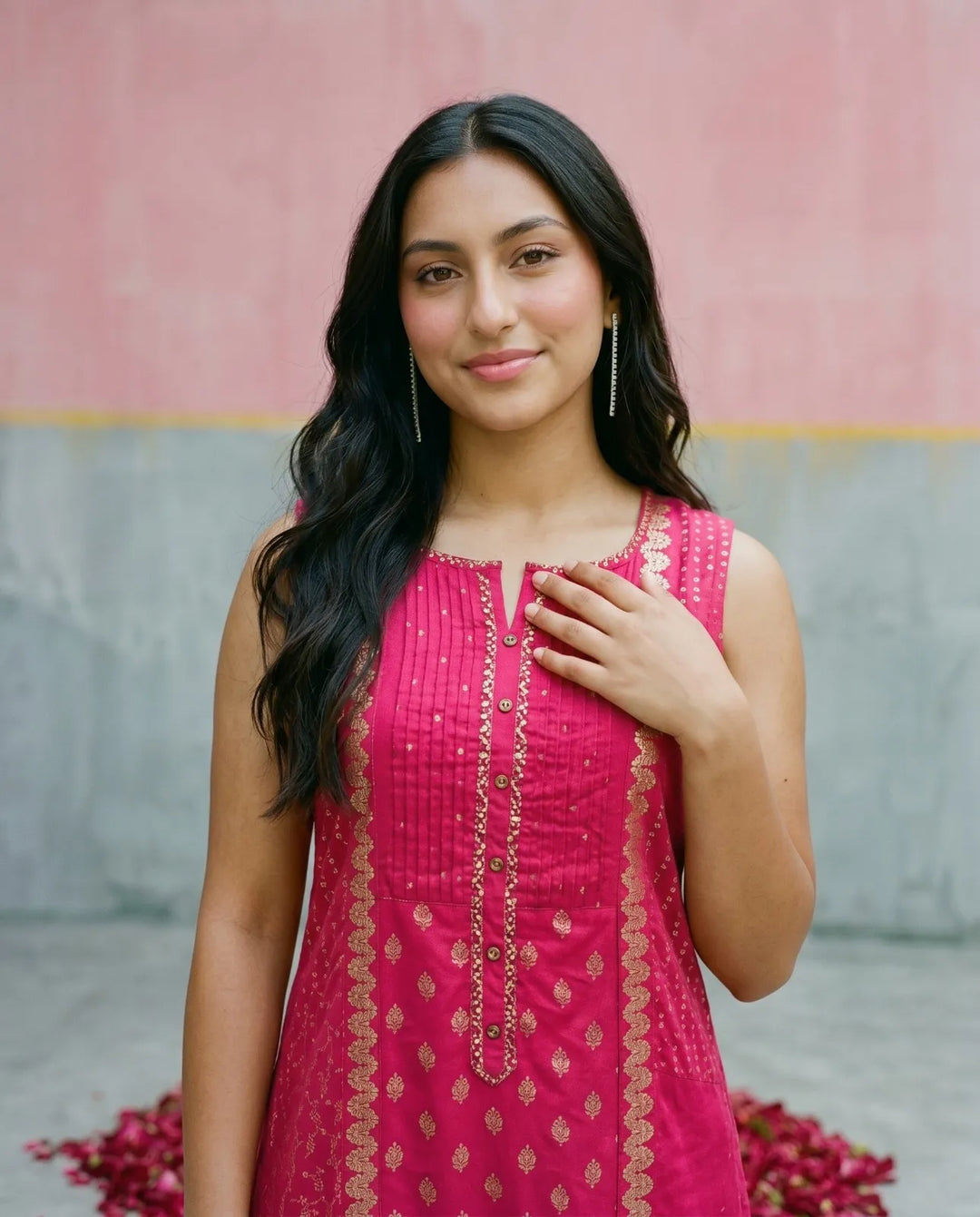 Pink Printed Rayon Sleeveless Maxi Dress