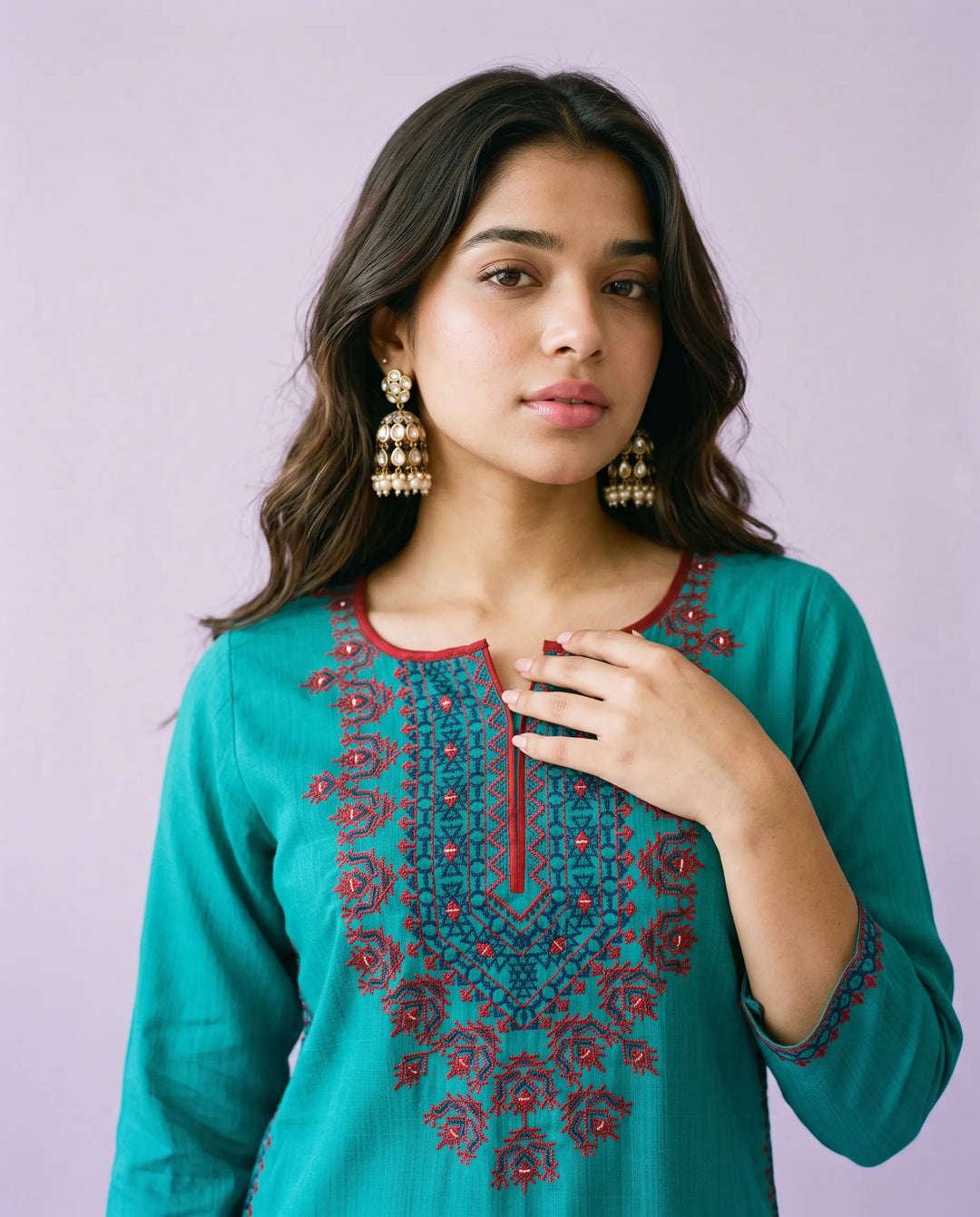 Rama Embroidered Cotton Straight cut Long Kurta