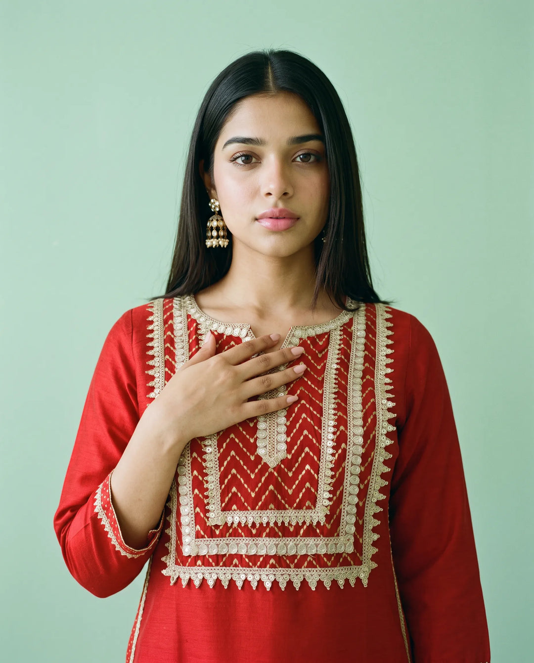 Maroon Printed Silk Blended Straight cut Long Kurta