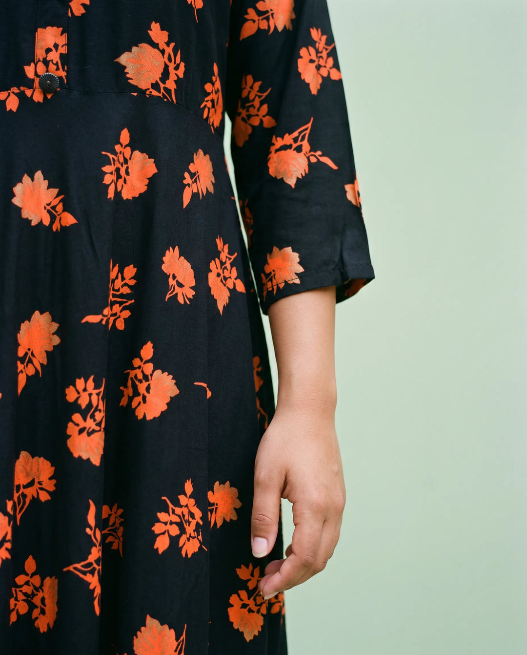 Black Printed Rayon Maxi Dress
