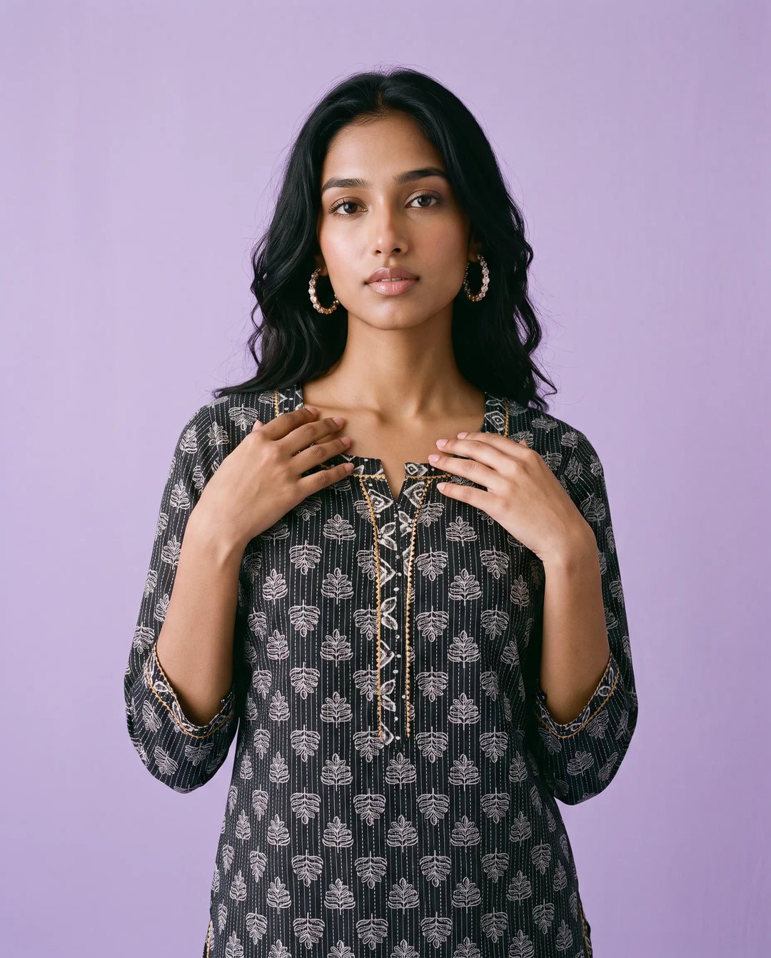 Black Printed Cotton Short Kurti