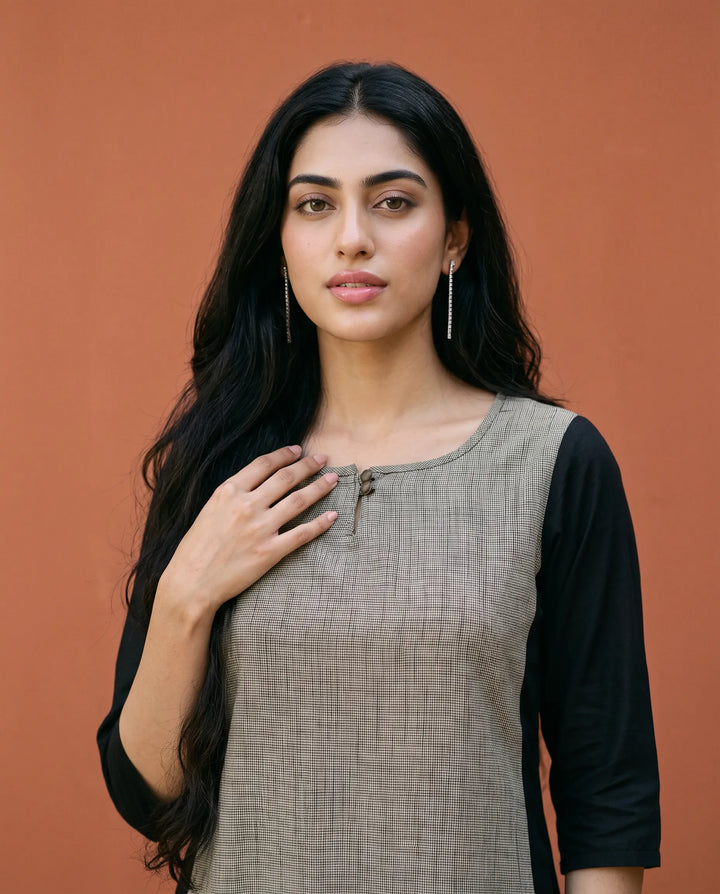 Grey Printed Rayon Straight cut Long Kurta