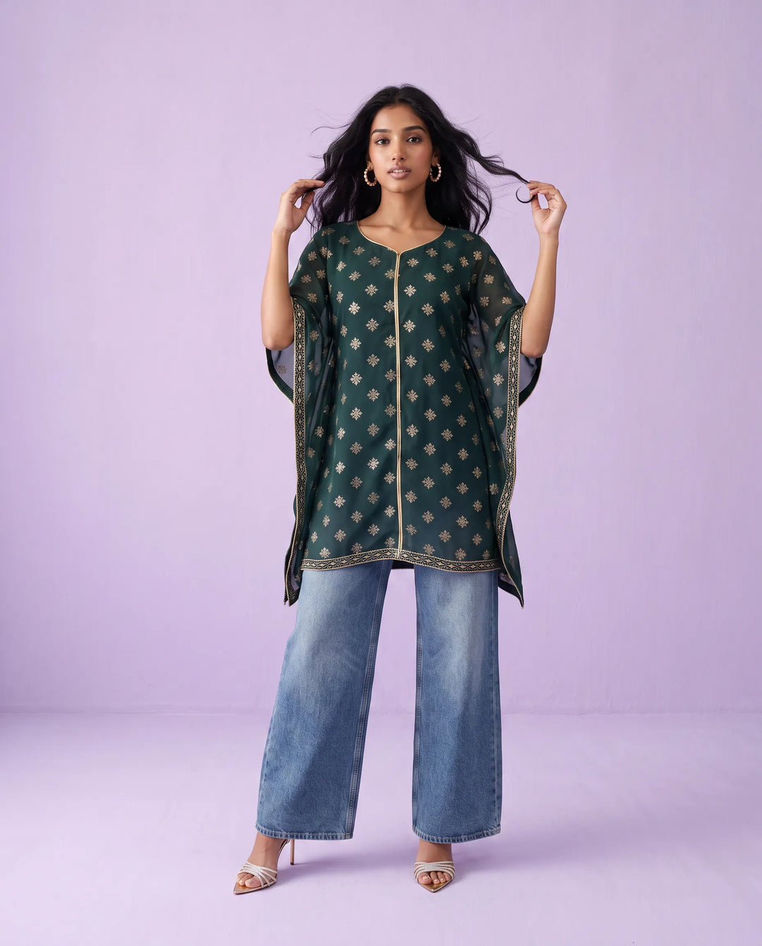 Green Printed Georgette Kaftan