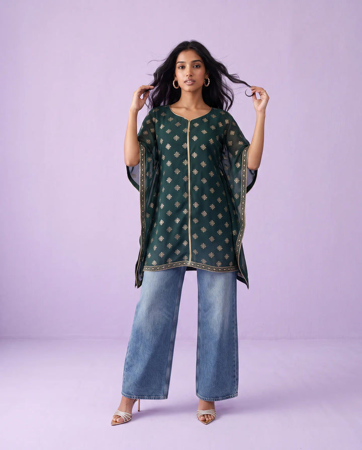 Green Printed Georgette Kaftan
