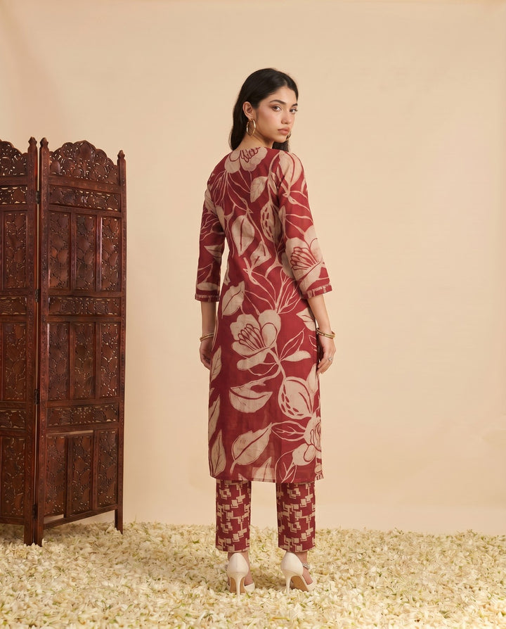Magenta Printed Chanderi Kurta Bottom Dupatta Set