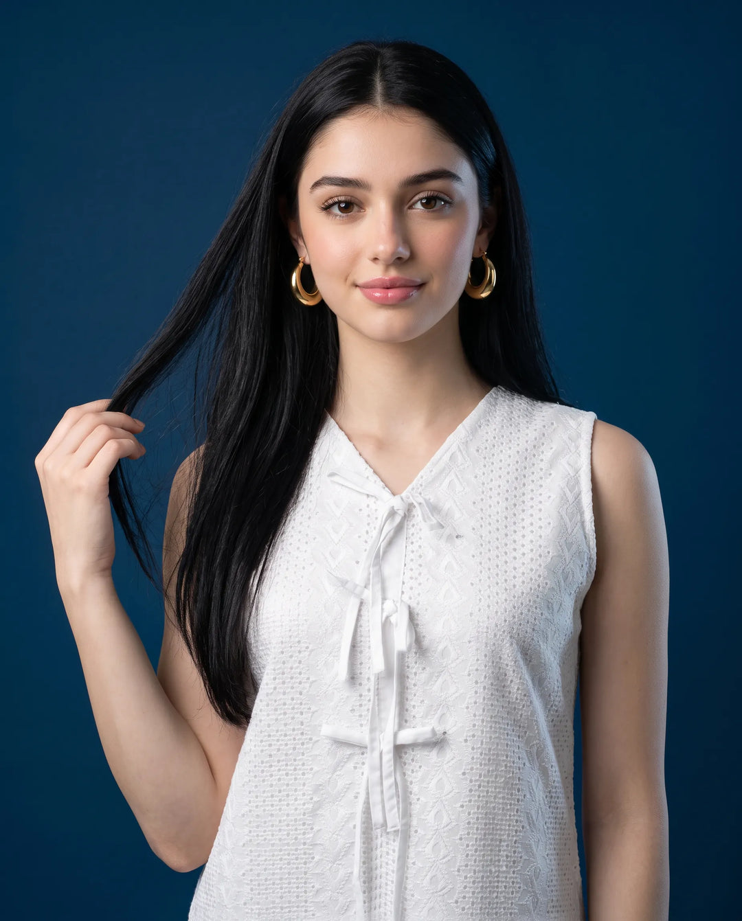 White Embroidered Korean Style Cotton Midi Dress