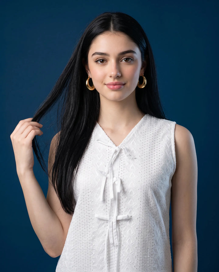 White Embroidered Korean Style Cotton Midi Dress