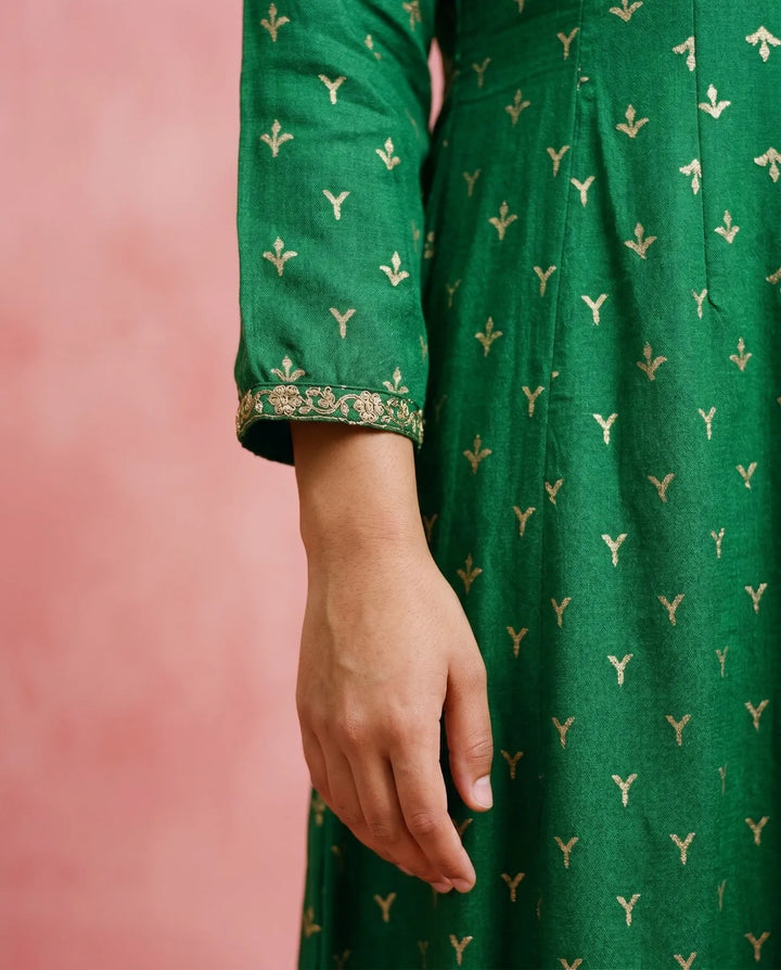 Green Embriodered Rayon Maxi Dress